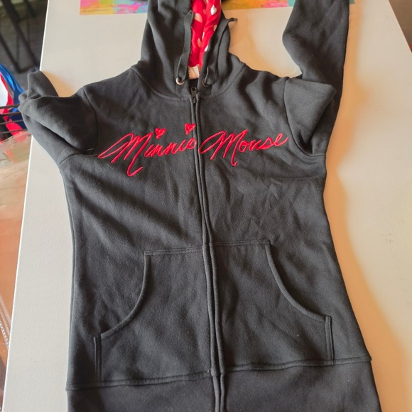 Disney Parks Other - Disney Parks Minnie Mouse Ears Polka Dot Zip Up Hoodie Black Red Girls Small S